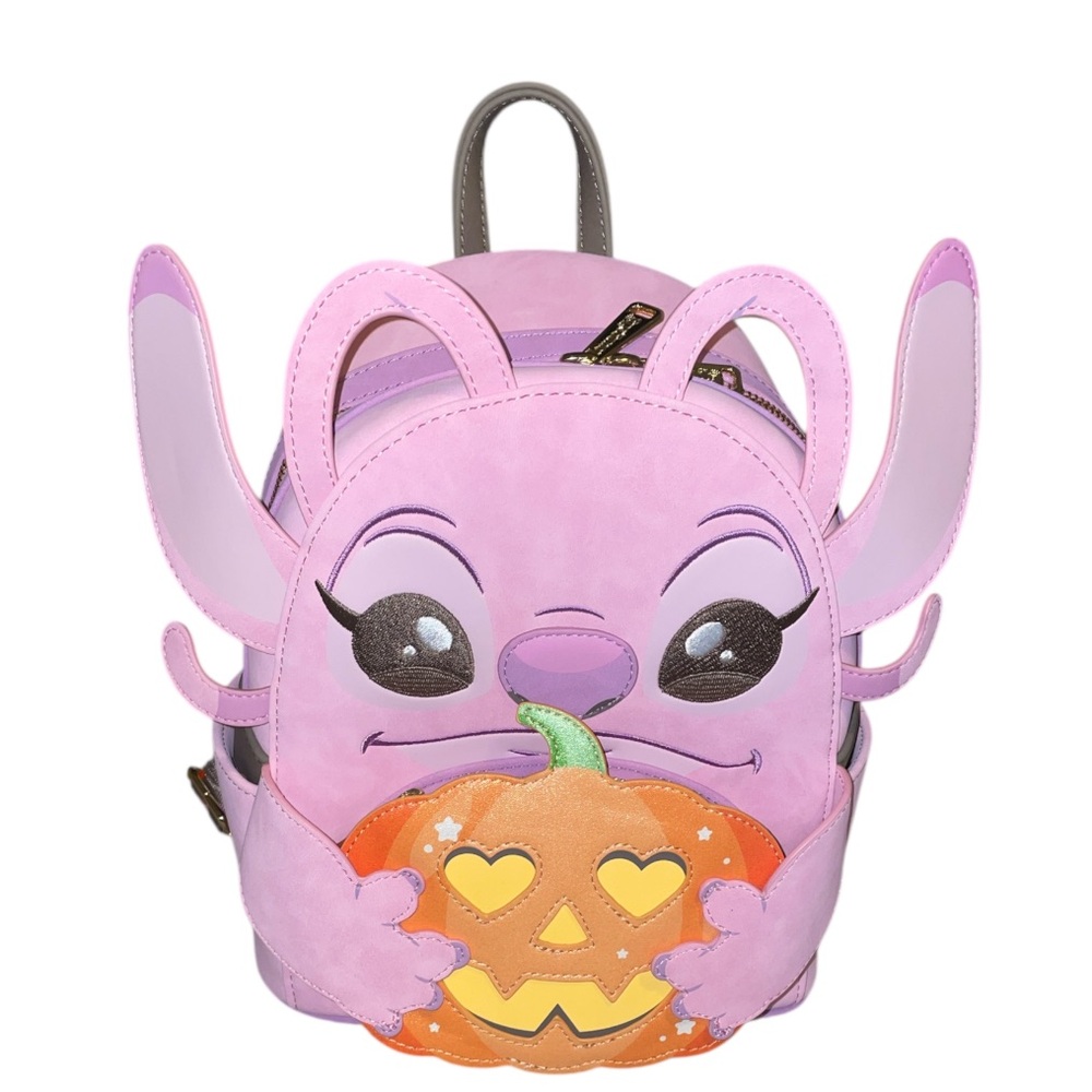 Loungefly Disney Lilo & Stitch Angel Pumpkin Glow-In-The-Dark Mini Backpack. 